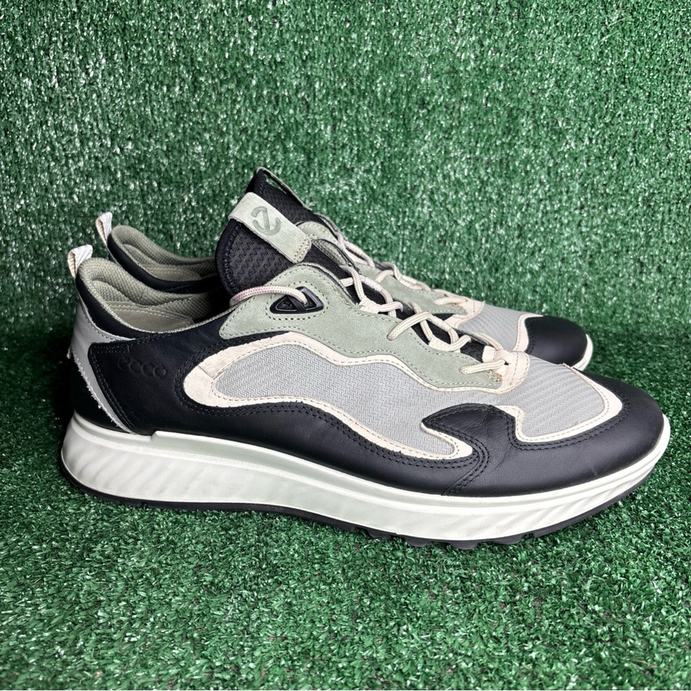 ECCO ST.1 Lite Men’s Black Gray Leather Lace-Up Sneakers Shoes 12 /‎ 46